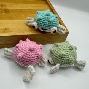Crochet Puffy Fish Keychain – Handmade Amigurumi Accessory with Stress Ball Filling – Cute Pastel Bag Charm
